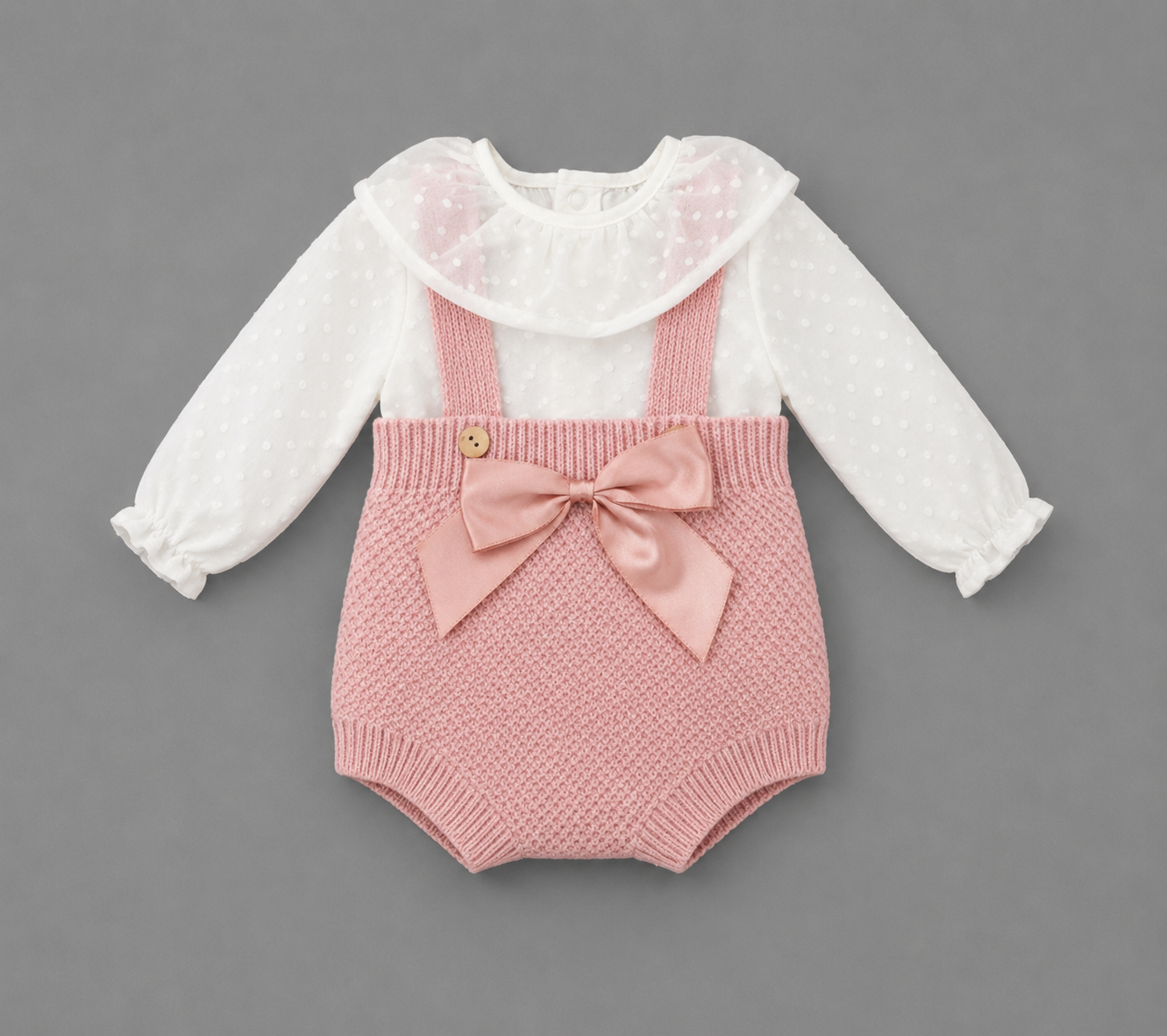 Conjunto Bebé Rosa de Punto con Lazo