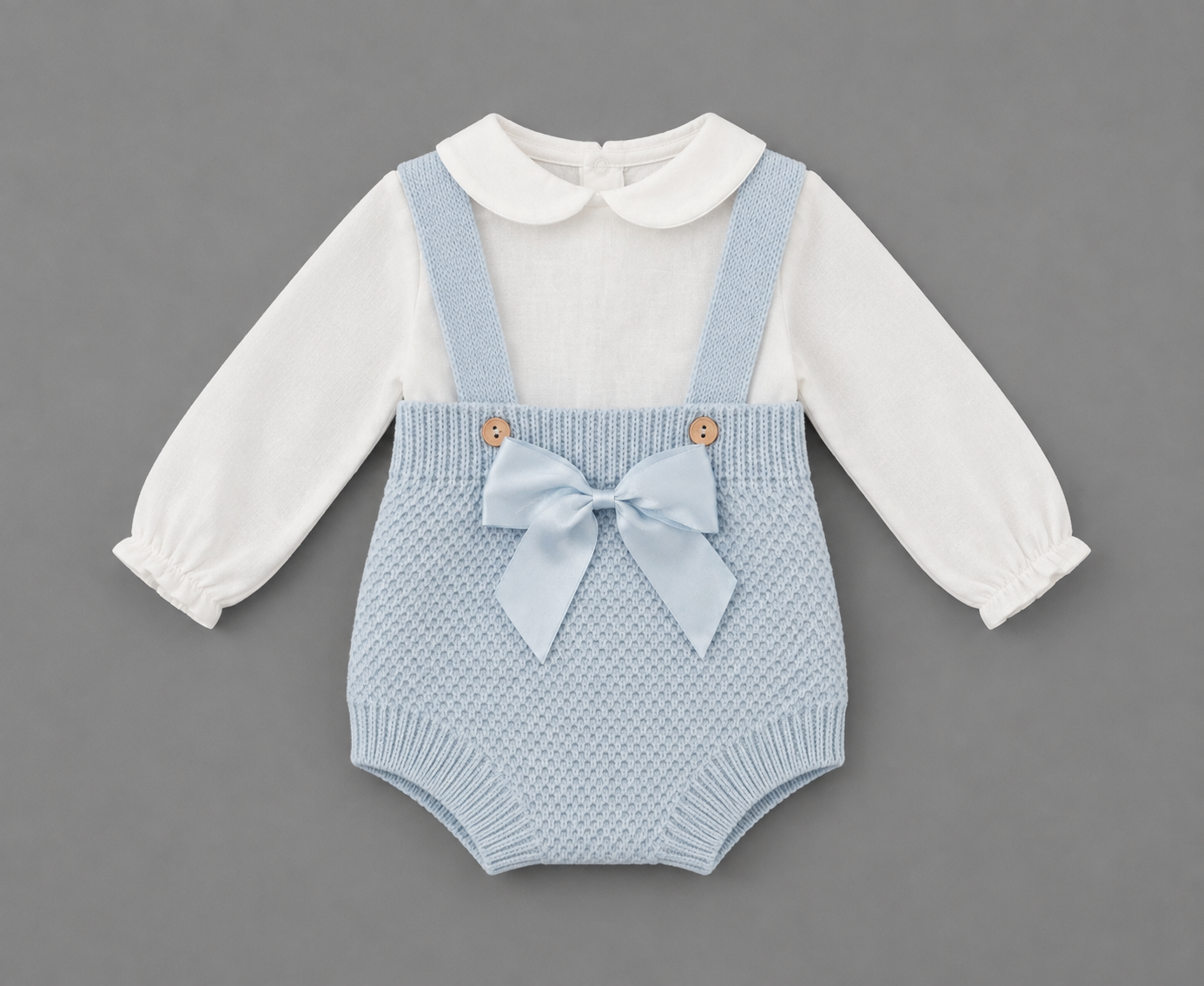 Conjunto Bebé Azul de Punto con Lazo