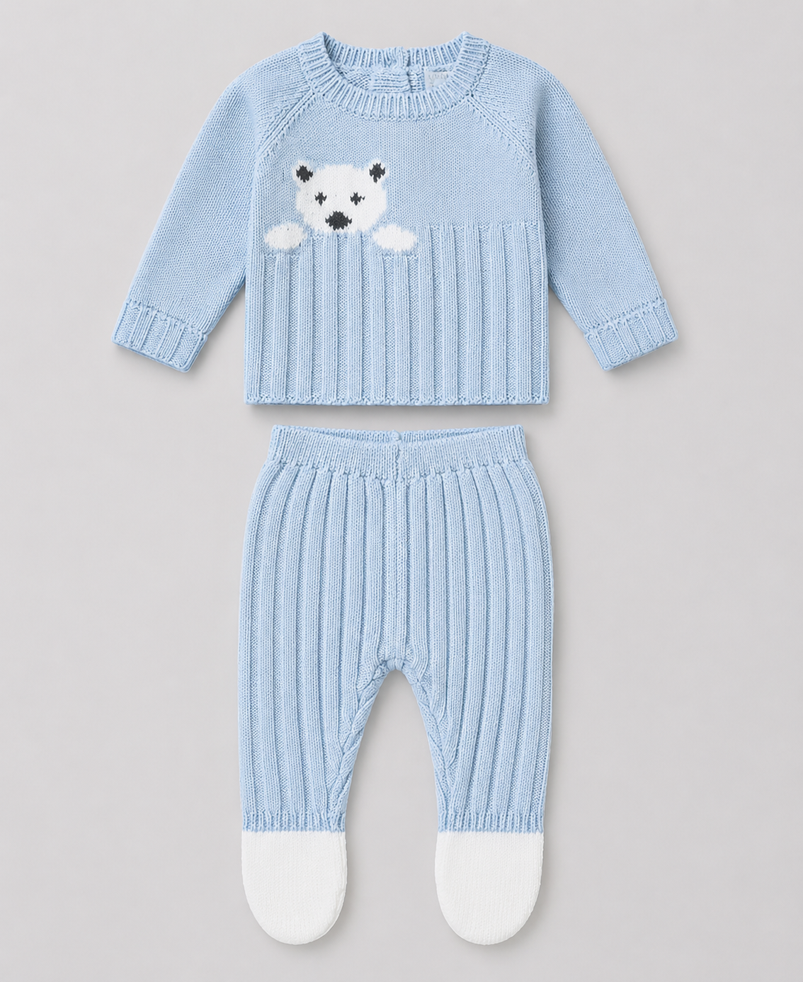 Conjunto de Punto Bebé Azul con Osito
