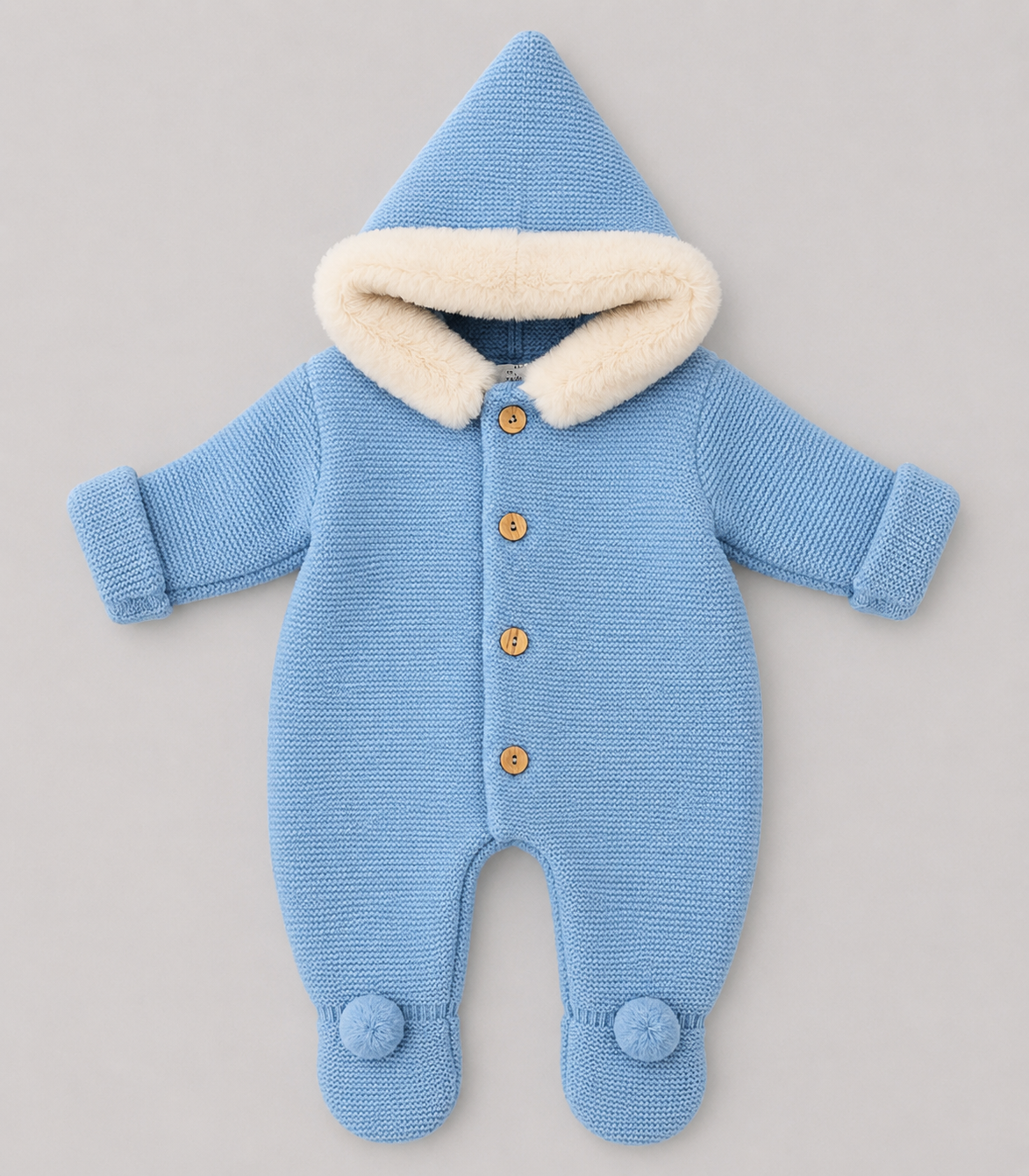 Pelele de Punto Azul con Capucha para Bebé