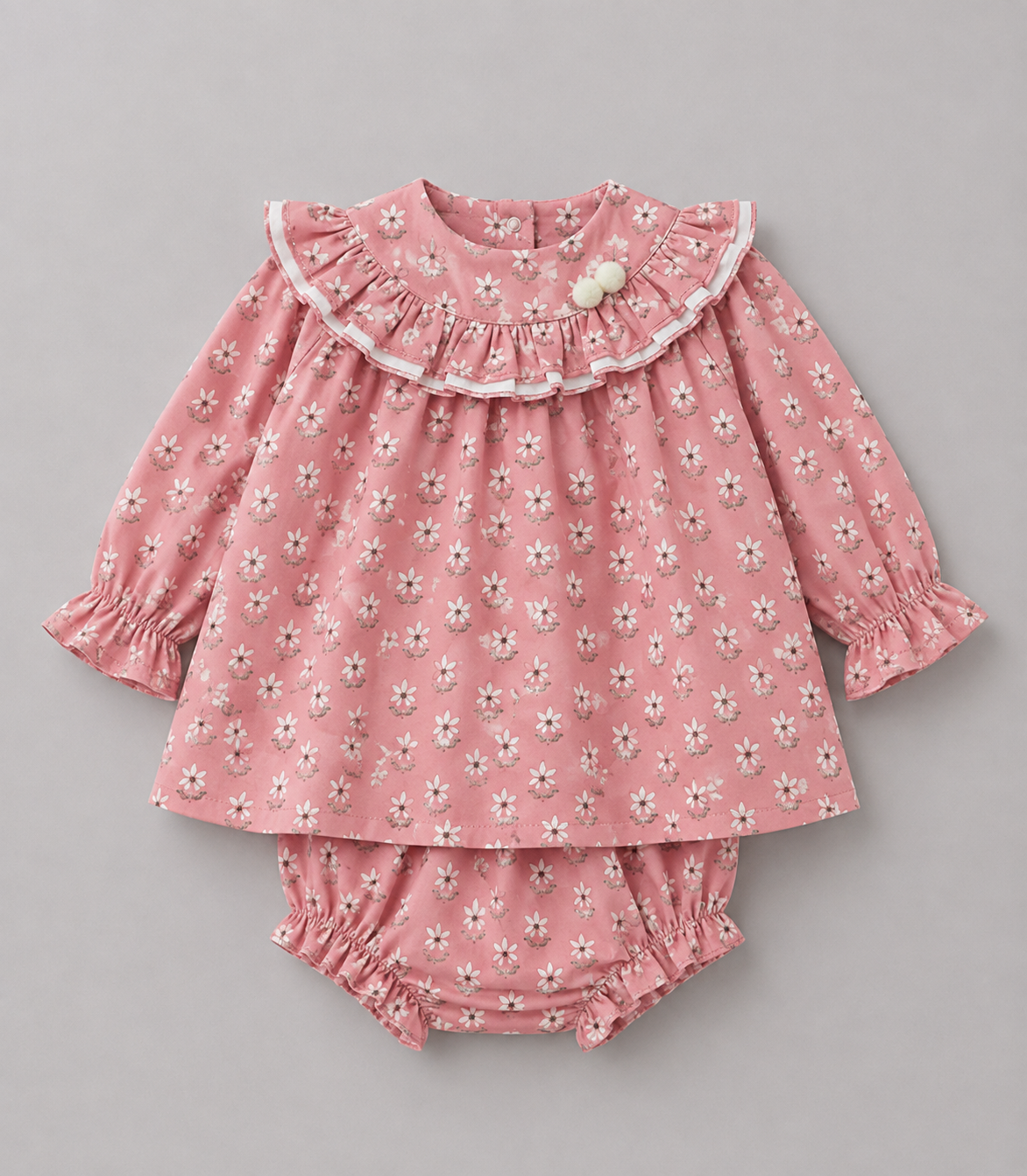 Conjunto Bebé Rosa Floral con Volantes