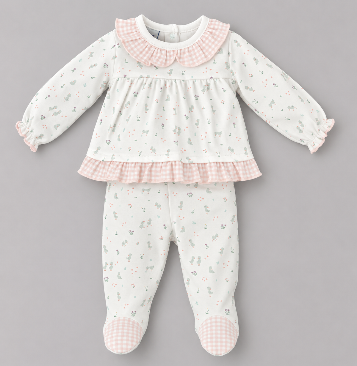 Conjunto Bebé Estampado con Volantes Rosa