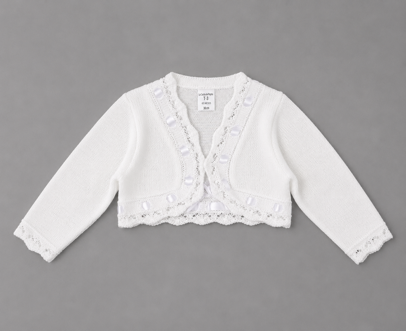 Chaqueta Bolero de Punto Blanca con Encaje para Bebé