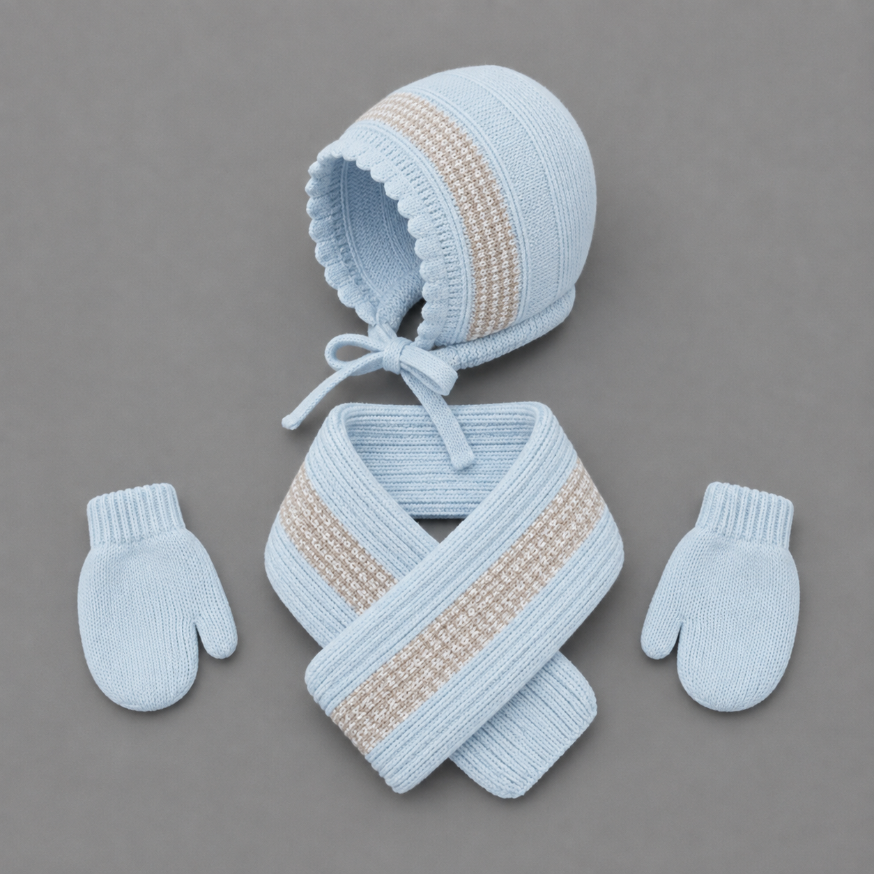 Conjunto de Bebé Gorro, Bufanda y Manoplas Azul