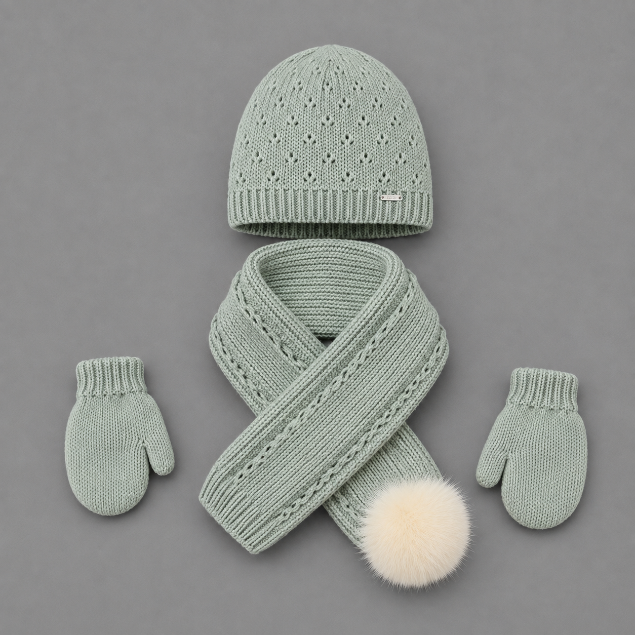 Conjunto de Gorro, Bufanda y Manoplas Verde Agua para Bebé