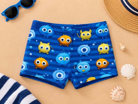 Bañador bebé niño estampado fondo marino azul