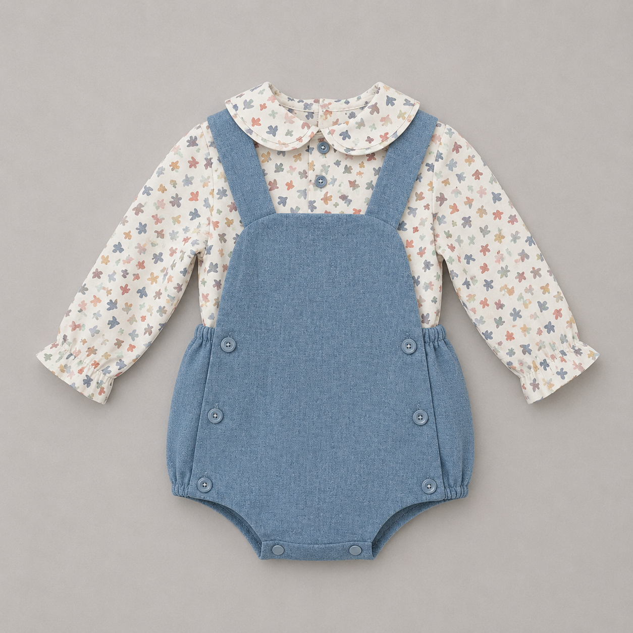 Conjunto bebé niña camisa ositos ranita azul tirantes