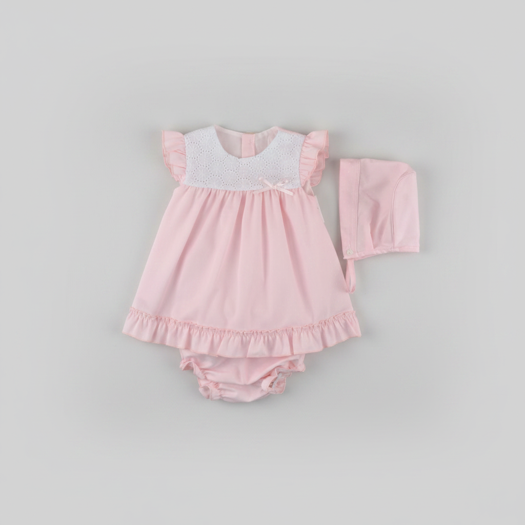 Conjunto Bebé Chambrita, Braguita y Capota Perla Rosa