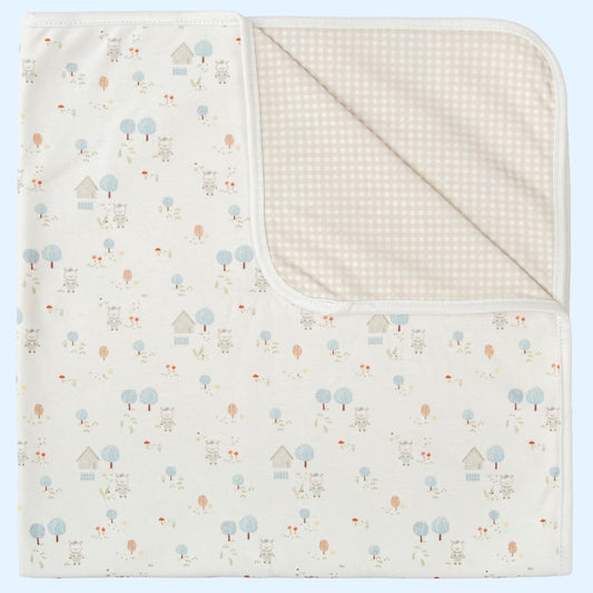 Manta Reversible Bebé Estampado Bosque Beige – Suave