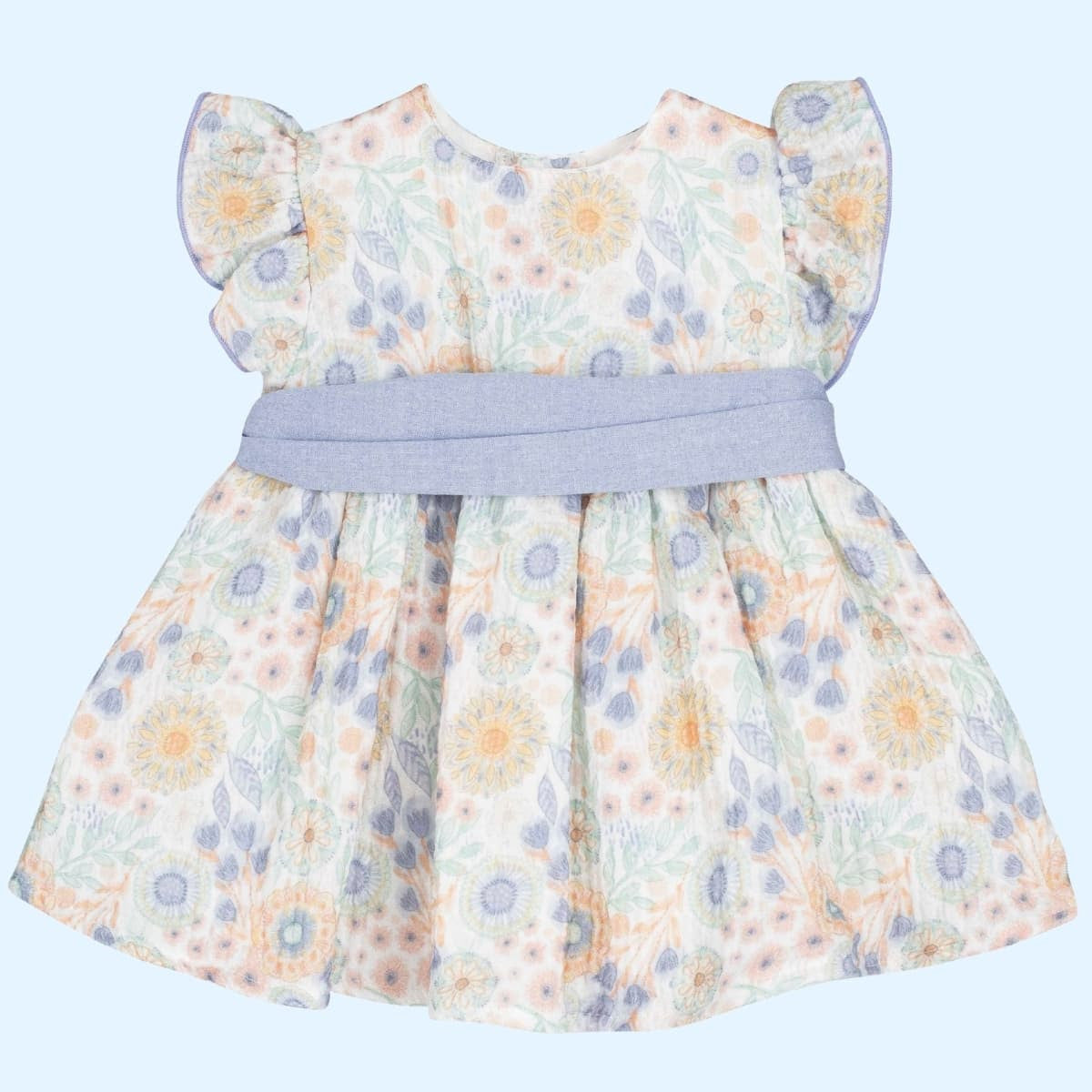 Vestido Infantil Shimla Floral con Cinturón Azul