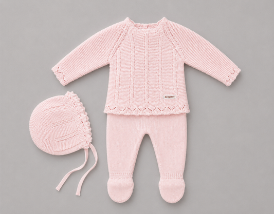 Conjunto de Punto Rosa con Gorro para Bebé