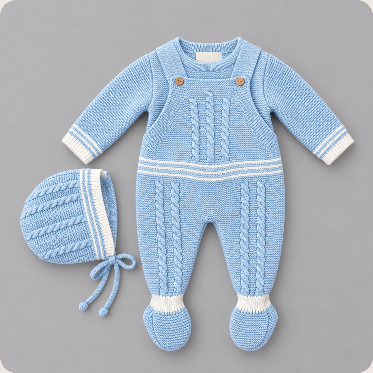 Conjunto de Punto Bebé con Polaina MyBabyChic - Azul Claro