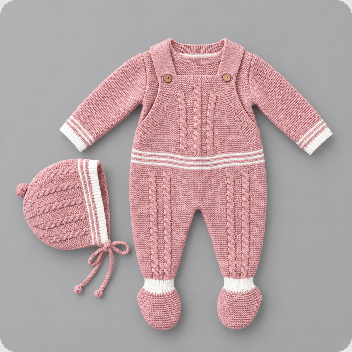 Conjunto de Punto Bebé con Polaina MyBabyChic - Rosa
