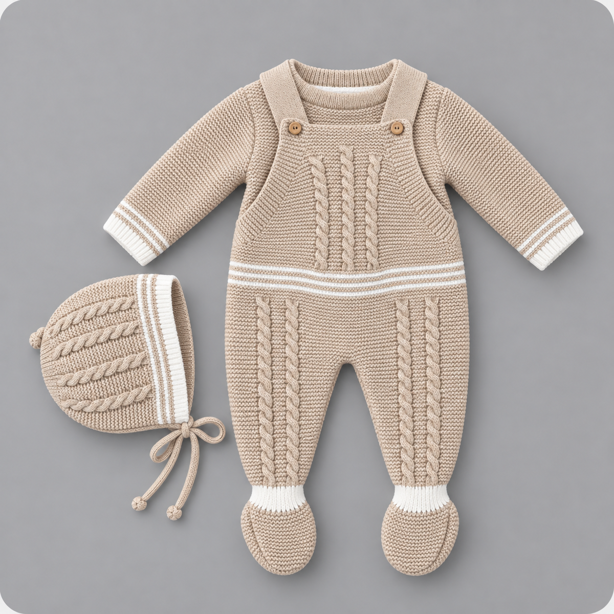 Conjunto de Punto Bebé con Polaina MyBabyChic - Crema