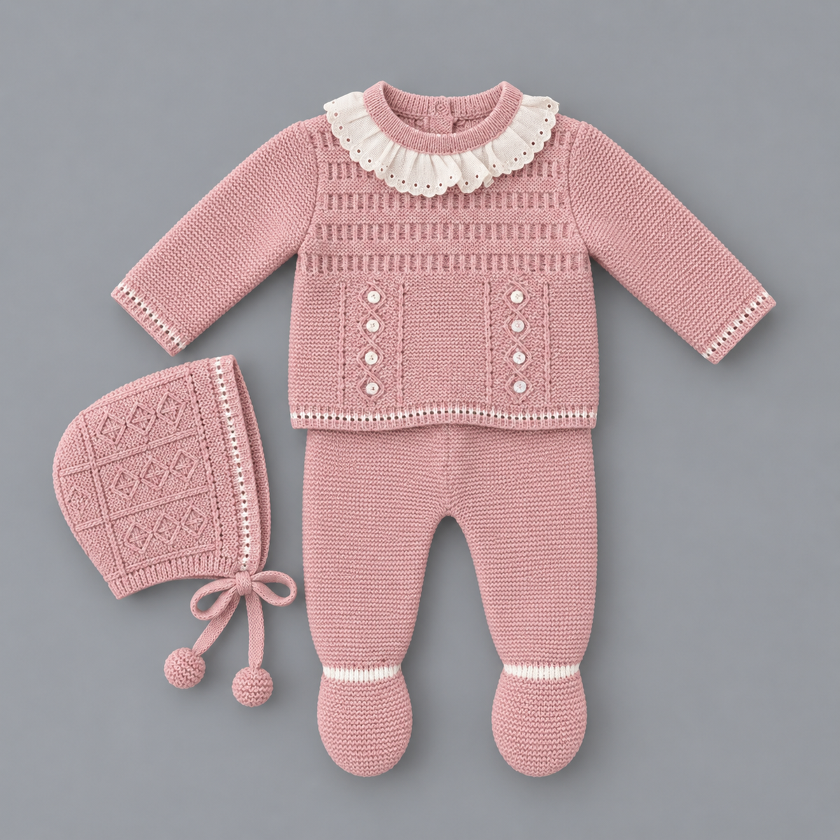 Conjunto de Punto Bebé GLORY BEBÉ - Rosa
