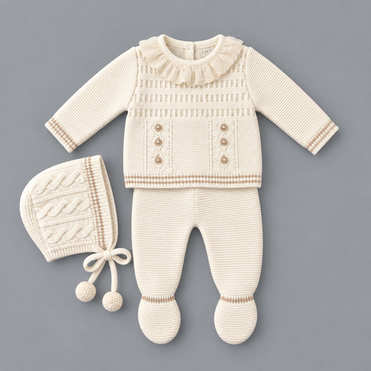 Conjunto de Punto Bebé GLORY BEBÉ - Crema