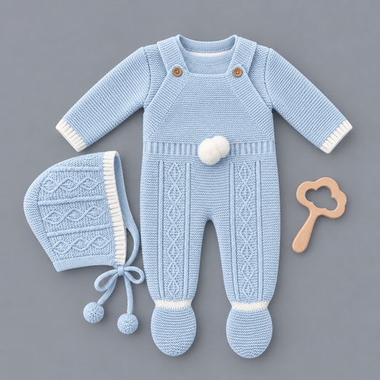 Conjunto Bebé de Punto con Peto GLORY BEBÉ - Azul Claro