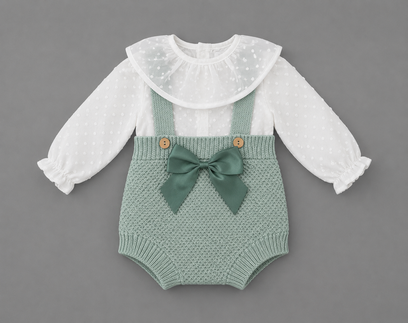 Conjunto Bebé Verde de Punto con Lazo