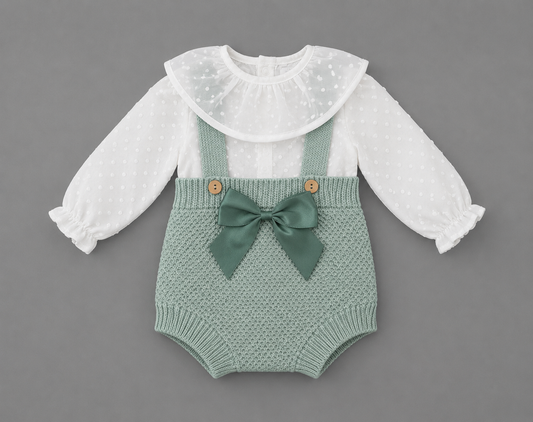 Conjunto Bebé Verde de Punto con Lazo – Cálido Invierno