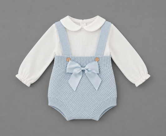 Conjunto Bebé Azul de Punto con Lazo
