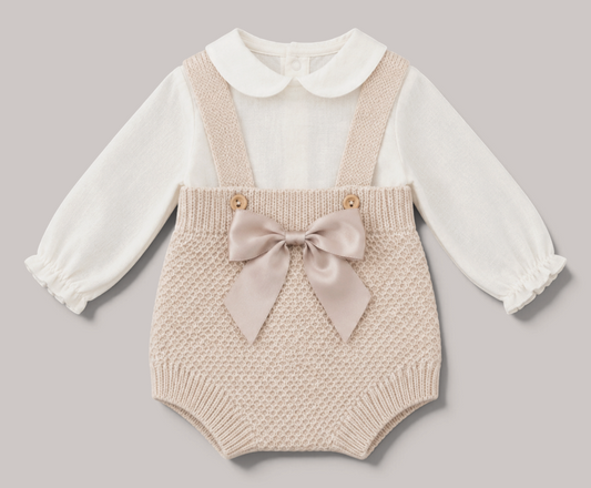 Conjunto Bebé de Punto con Lazo - Beige