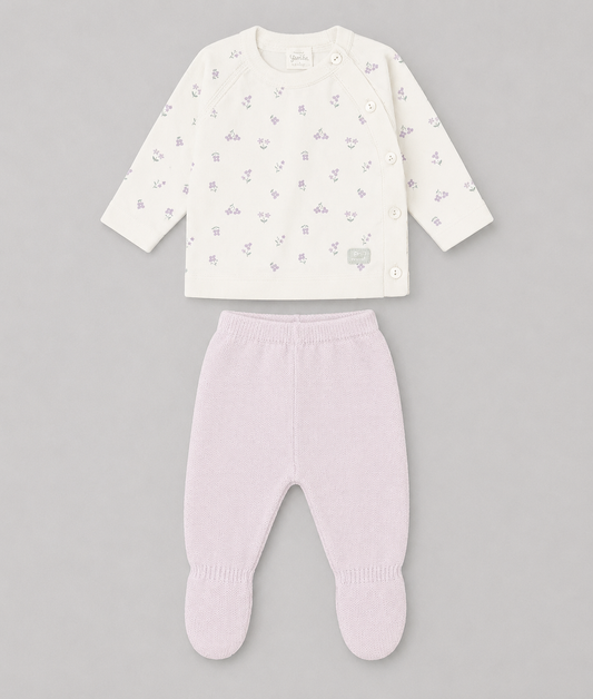 Conjunto de Punto Flores Lila para Bebé Niña – Cálido