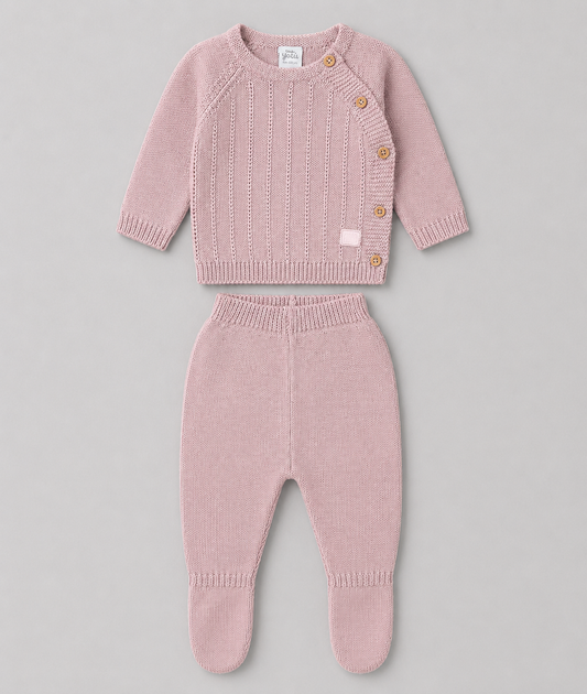 Conjunto de Punto Rosa con Botones para Bebé