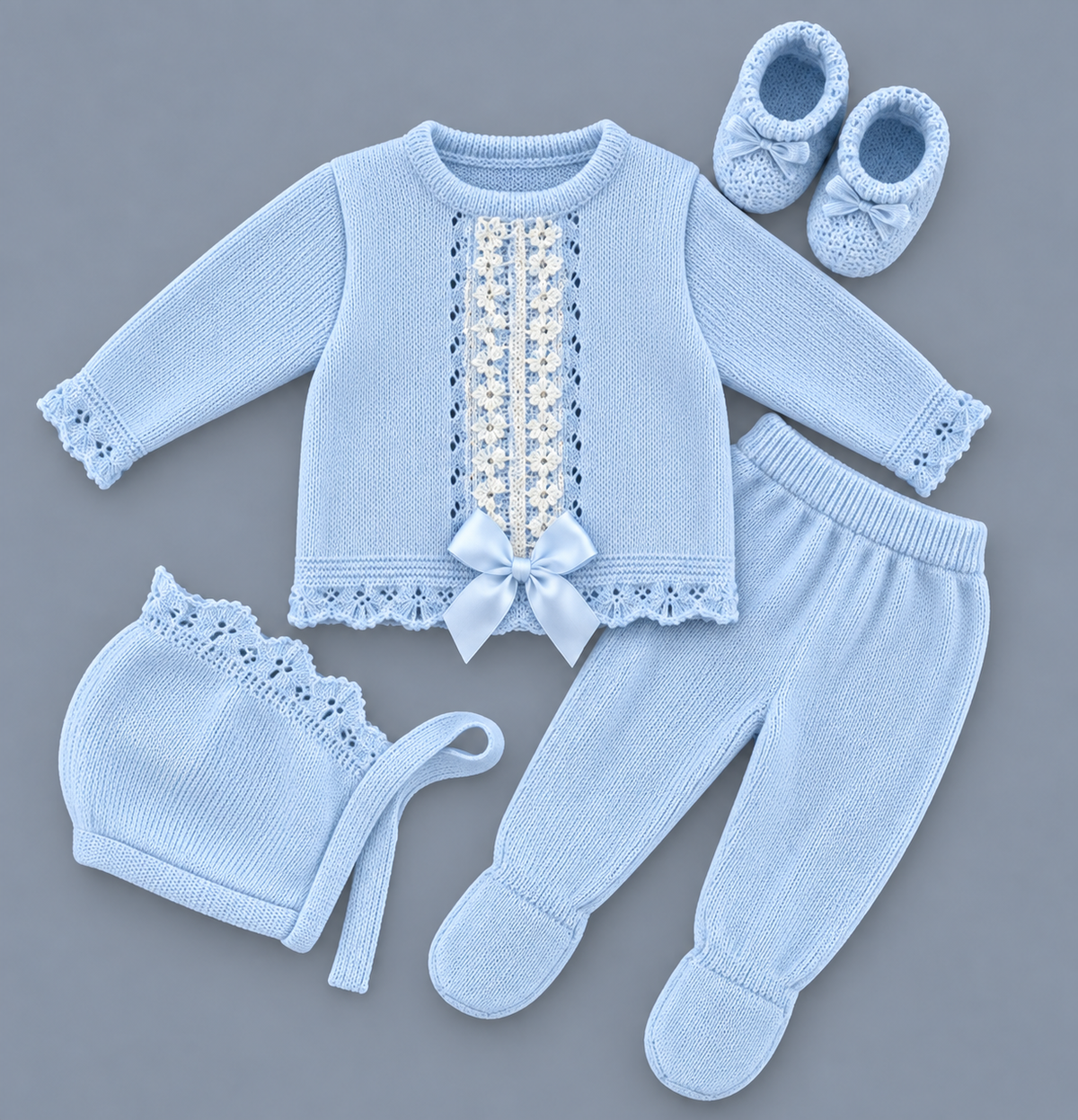 Conjunto de Punto con Capota y Patucos LA CASITA DE PEPITO