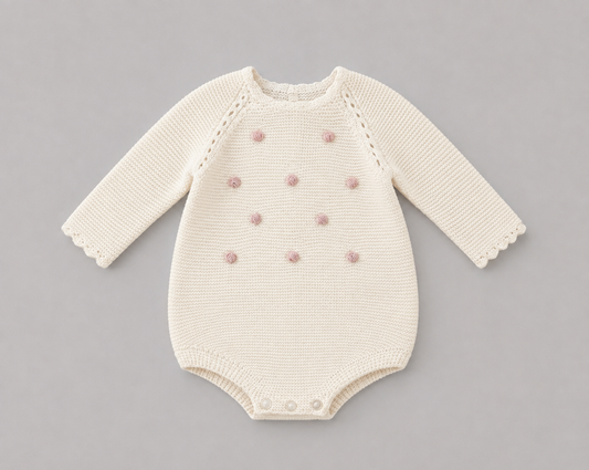 Pelele de Punto Crema con Detalles Rosa