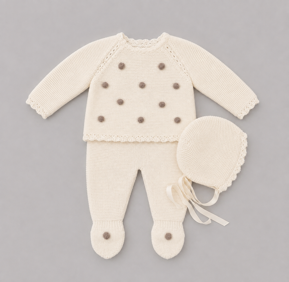Conjunto de Punto Crema con Gorro para Bebé