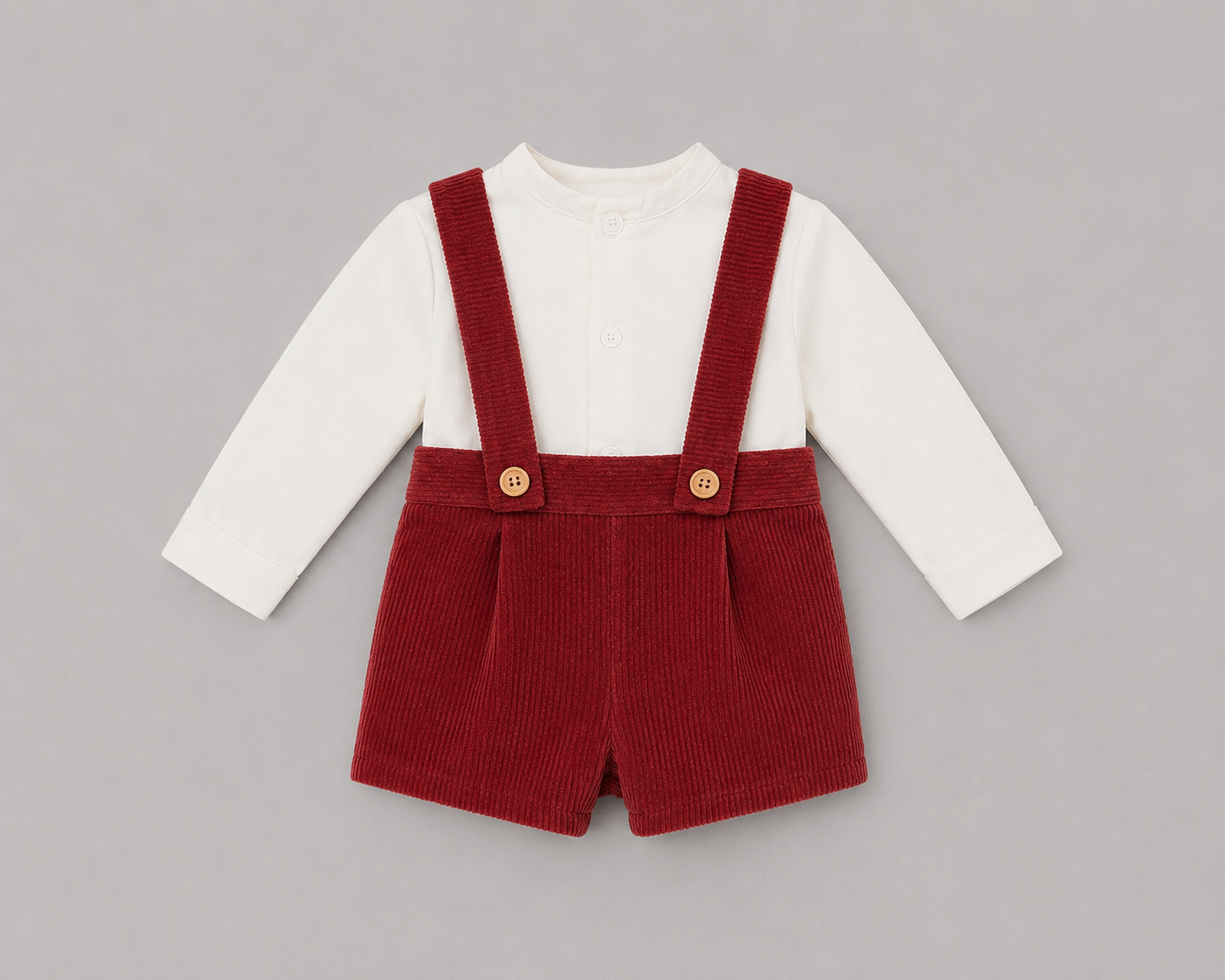 Conjunto Bebé Burdeos con Peto y Camisa