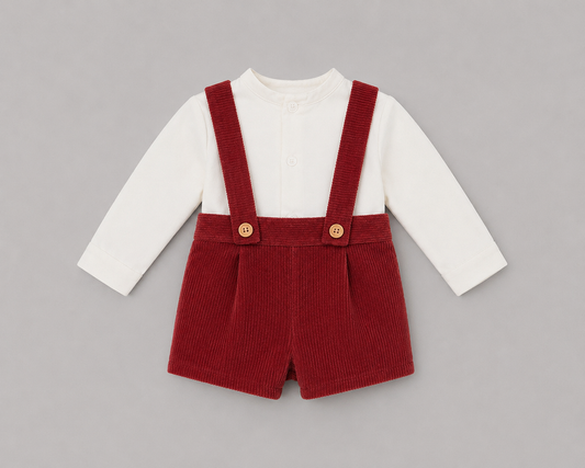 Conjunto Bebé Burdeos con Peto y Camisa