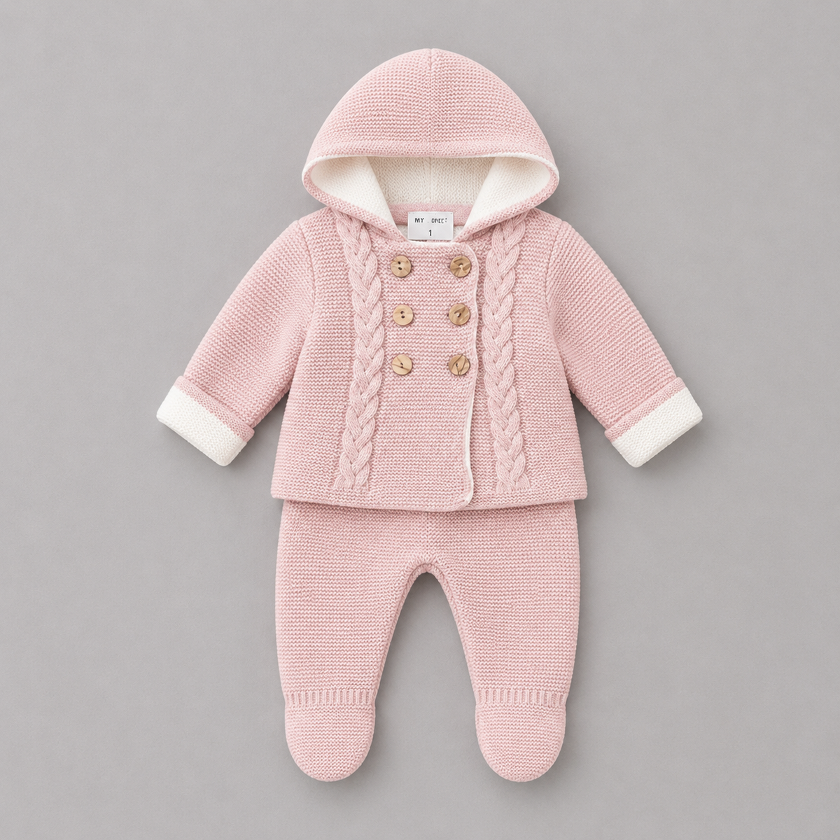 Conjunto de Punto Bebé Rosa con Capucha