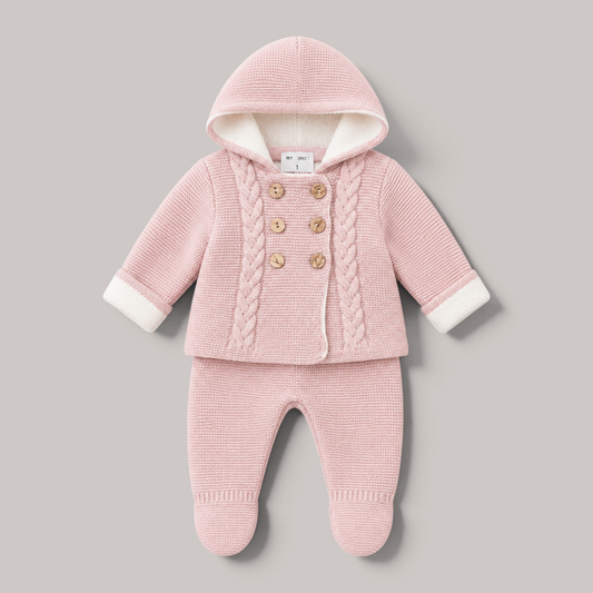 Conjunto de Punto Bebé con Capucha PELOTTAS KIDS - Rosa