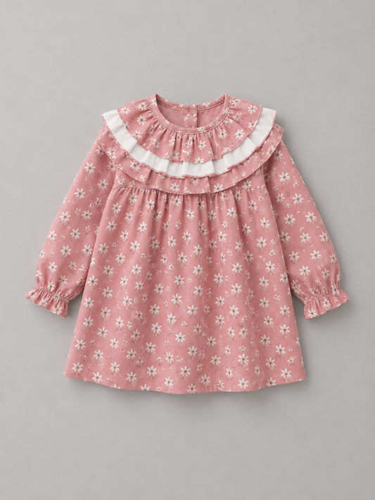 Vestido Rosa de Flores con Volantes