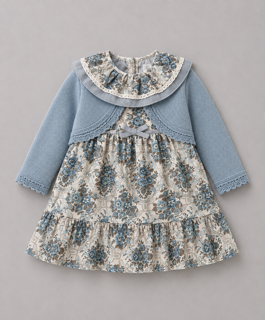 Vestido Bebé Floral Azul con Chaqueta