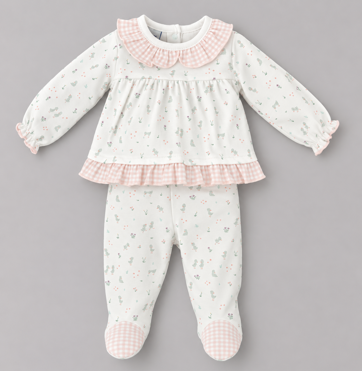 Conjunto Bebé Estampado con Volantes Rosa