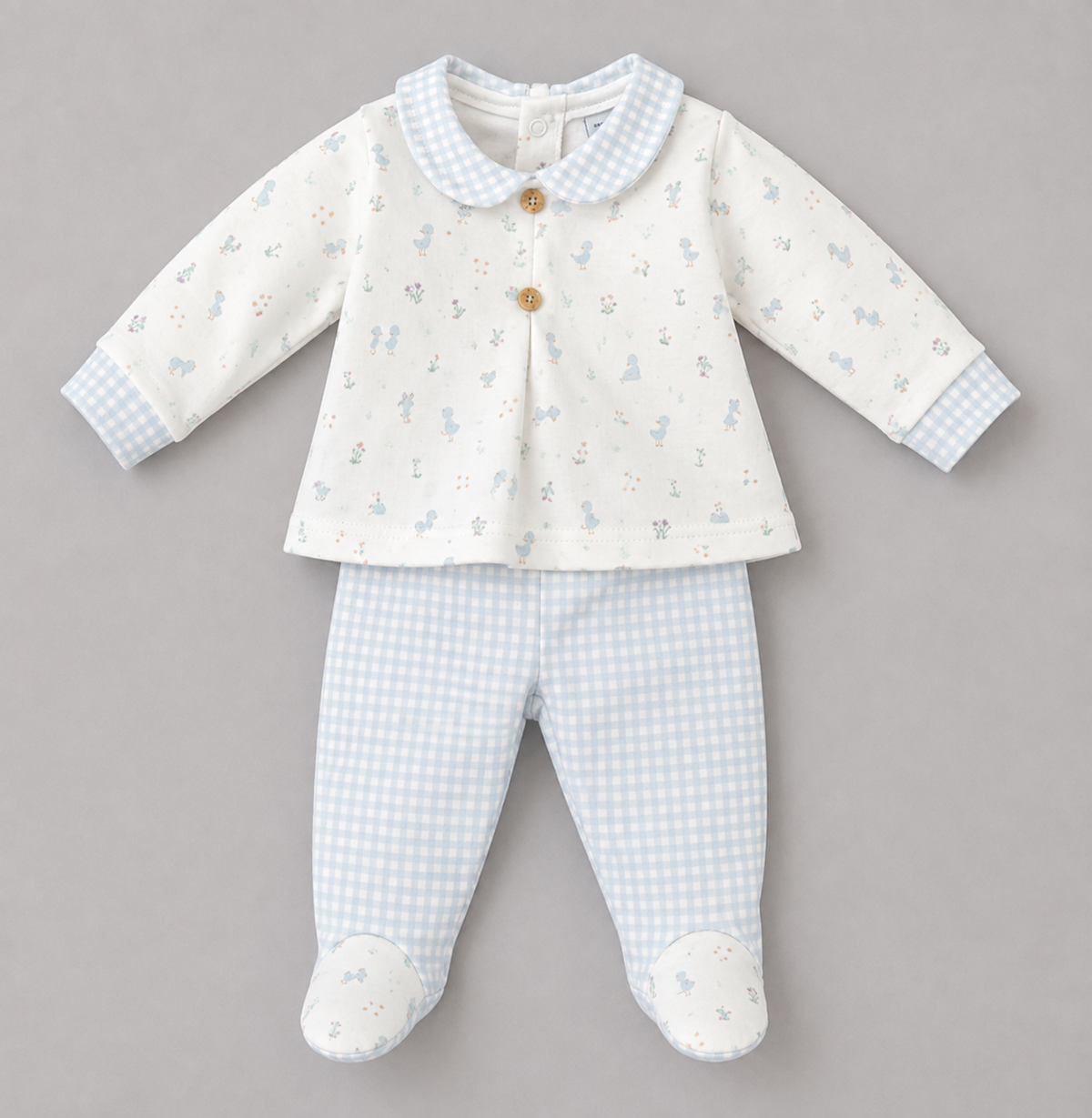 Conjunto Bebé Cuadros Azul con Estampado