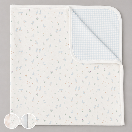 Manta Reversible Bebé Patitos Azul – Suave y Cálida