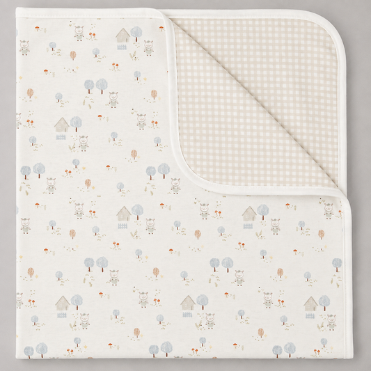 Manta Reversible Bebé Estampado Bosque Beige – Suave