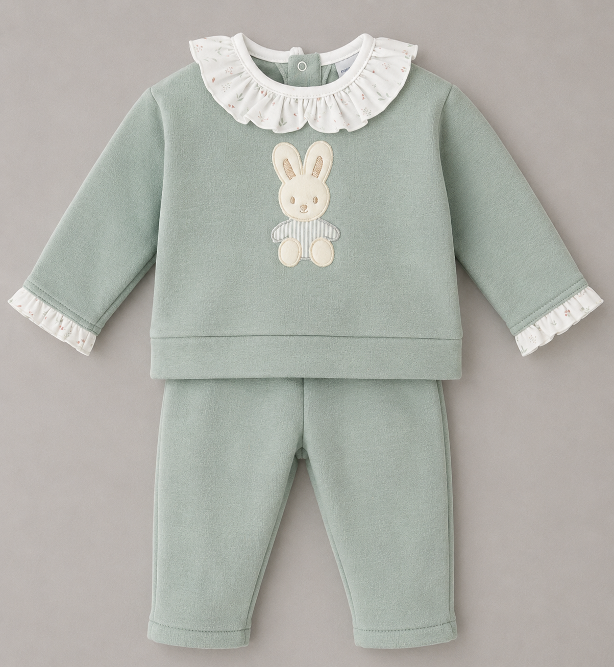 Conjunto Bebé Verde con Conejito – Algodón Suave Otoño - Invierno