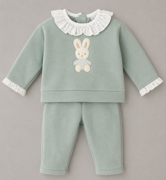 Conjunto Bebé Verde con Conejito – Algodón Suave Otoño - Invierno