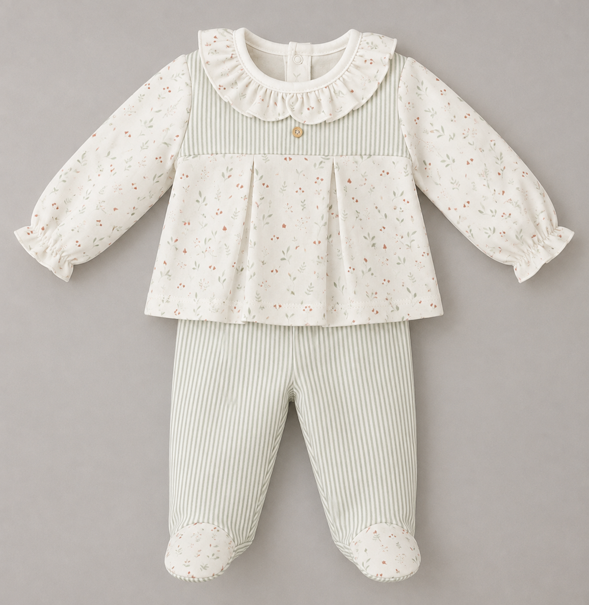 Conjunto Bebé Flores y Rayas Verde