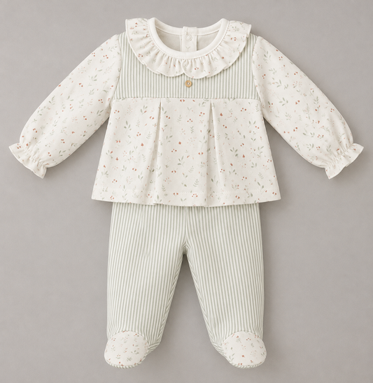 Conjunto Bebé Flores y Rayas Verde