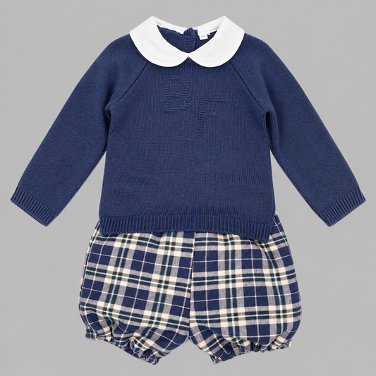 Conjunto de Punto Azul Marino con Cuadros Baby Ferrer