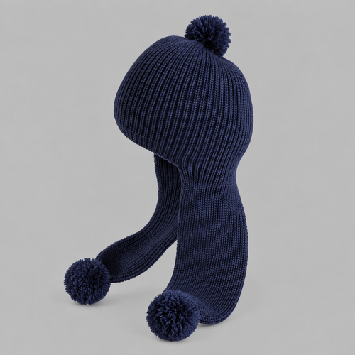 Gorro con Pompones Bebé Niño Azul Marino