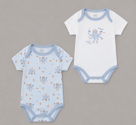 Pack 2 Bodies Bebé Manga Corta Pulpo Azul