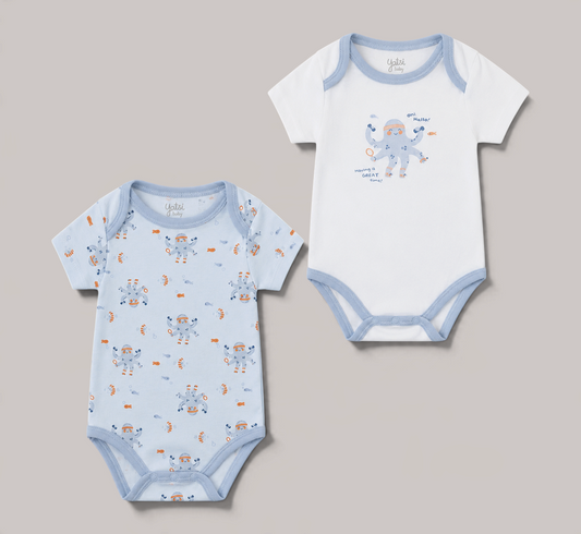 Pack de 2 bodies NAVIA YATSI BABY de manga corta en azul y blanco con estampado de pulpos para bebé
