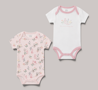 Pack de 2 bodies NAVIA YATSI BABY para bebé en color rosa y blanco con estampado floral y de animalitos