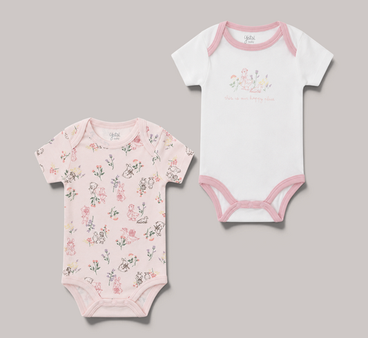Pack de 2 bodies NAVIA YATSI BABY para bebé en color rosa y blanco con estampado floral y de animalitos
